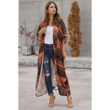Whiskey Brown Bohemian Style Printed Midi Cover Up 